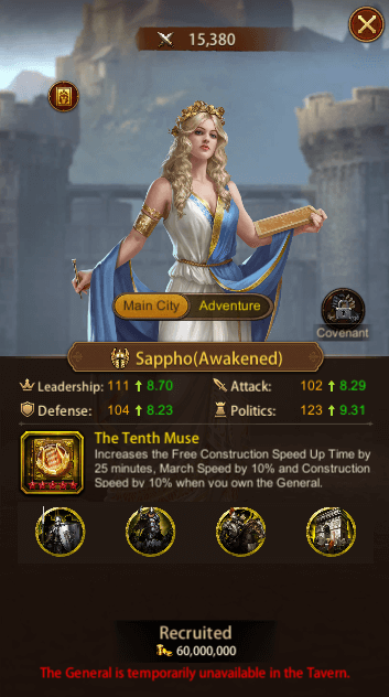This image depicts the Evony General Sappho